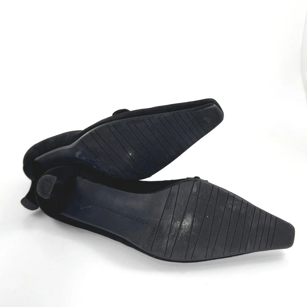 Stuart Weitzman Black Suede Kitten Heel Pumps Square Toe Spain 9M A293374 - Picture 7 of 7
